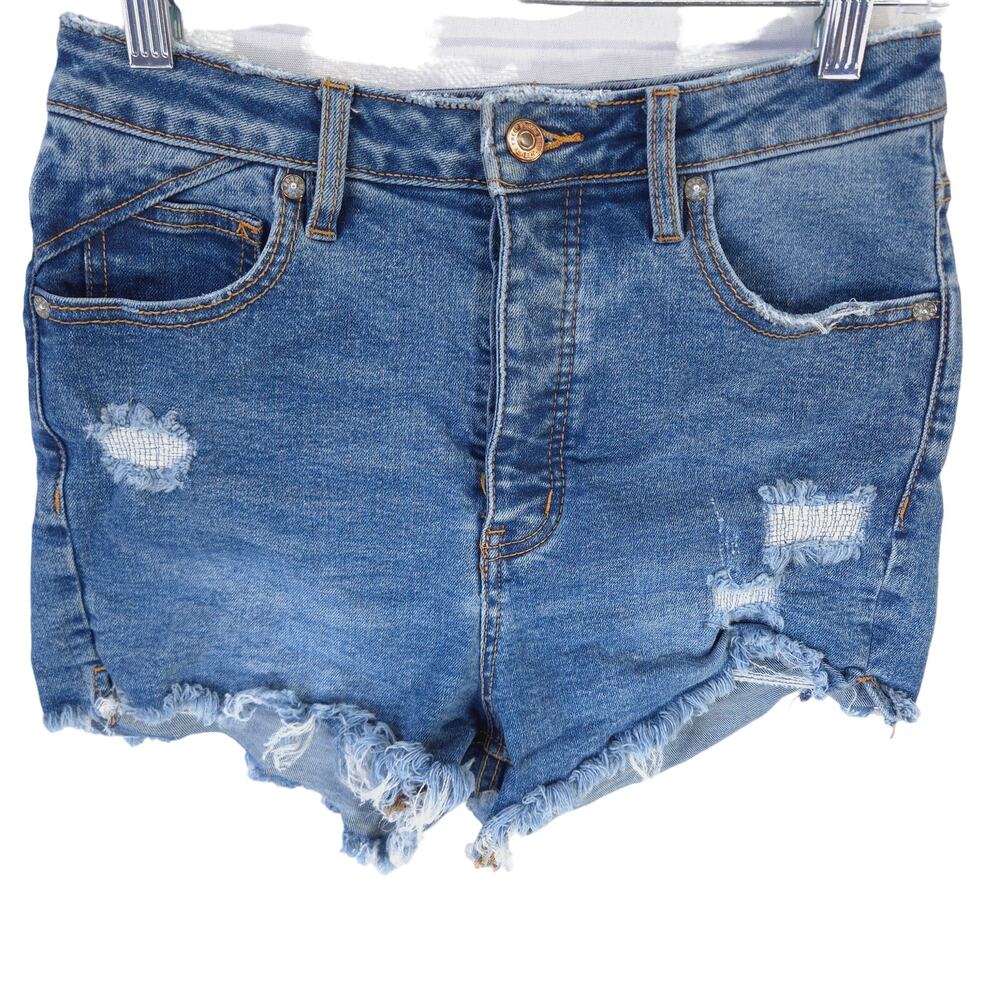 We The Free Shorts Womens 27 Curvy Blue Cut Off Button Fly Distressed Denim